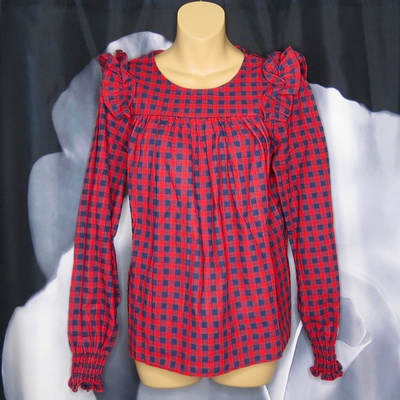 NWT Vintage Style Gingham Ruffle Top - Picture 2 of 4